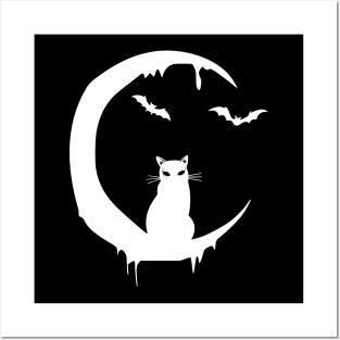 Witch Cat on Moon Posters and Art